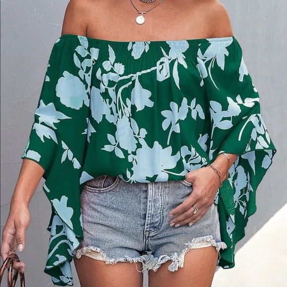 Boho Floral Print Off Shoulder Top Blouse - Picture 15 of 16